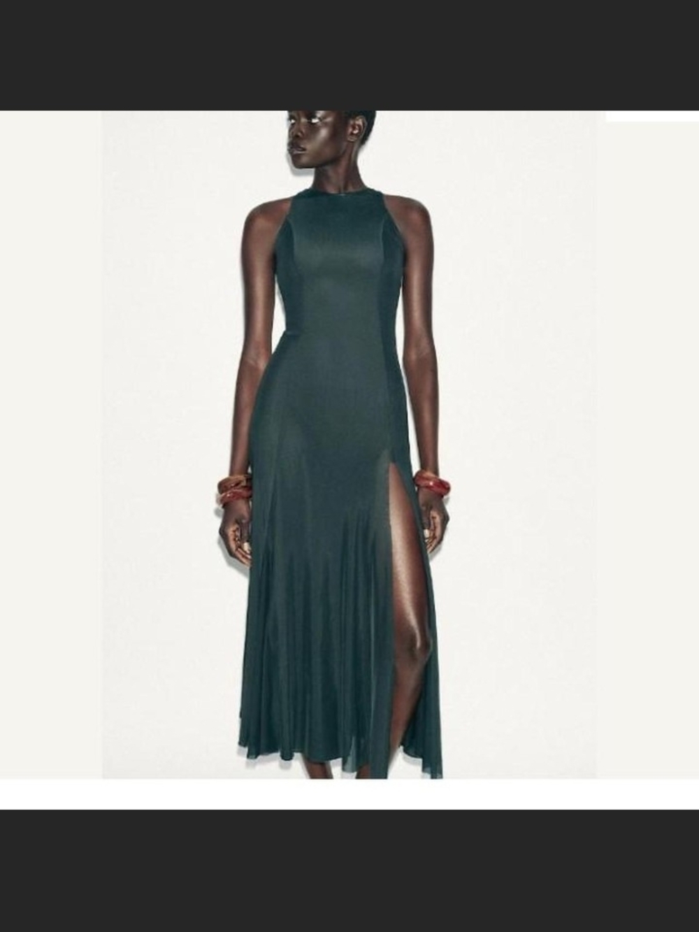 Zara Emerald Green Satin Halter Evening Dress - Picture 7 of 8